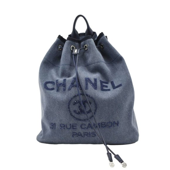 CHANEL  Deauville Large Denim Backpack Blue